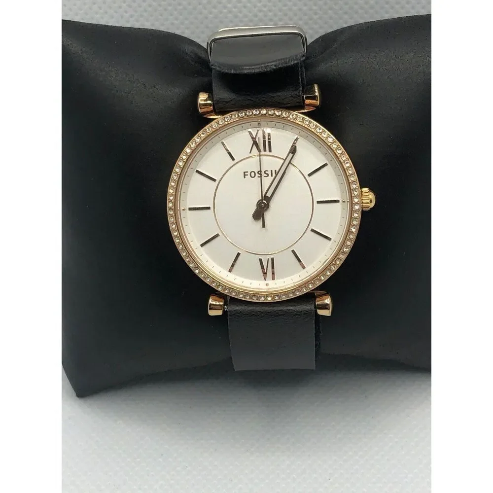 Fossil ES4428 Women's Black Leather Analog Dial Quartz Genuine Wrist Watch HO334